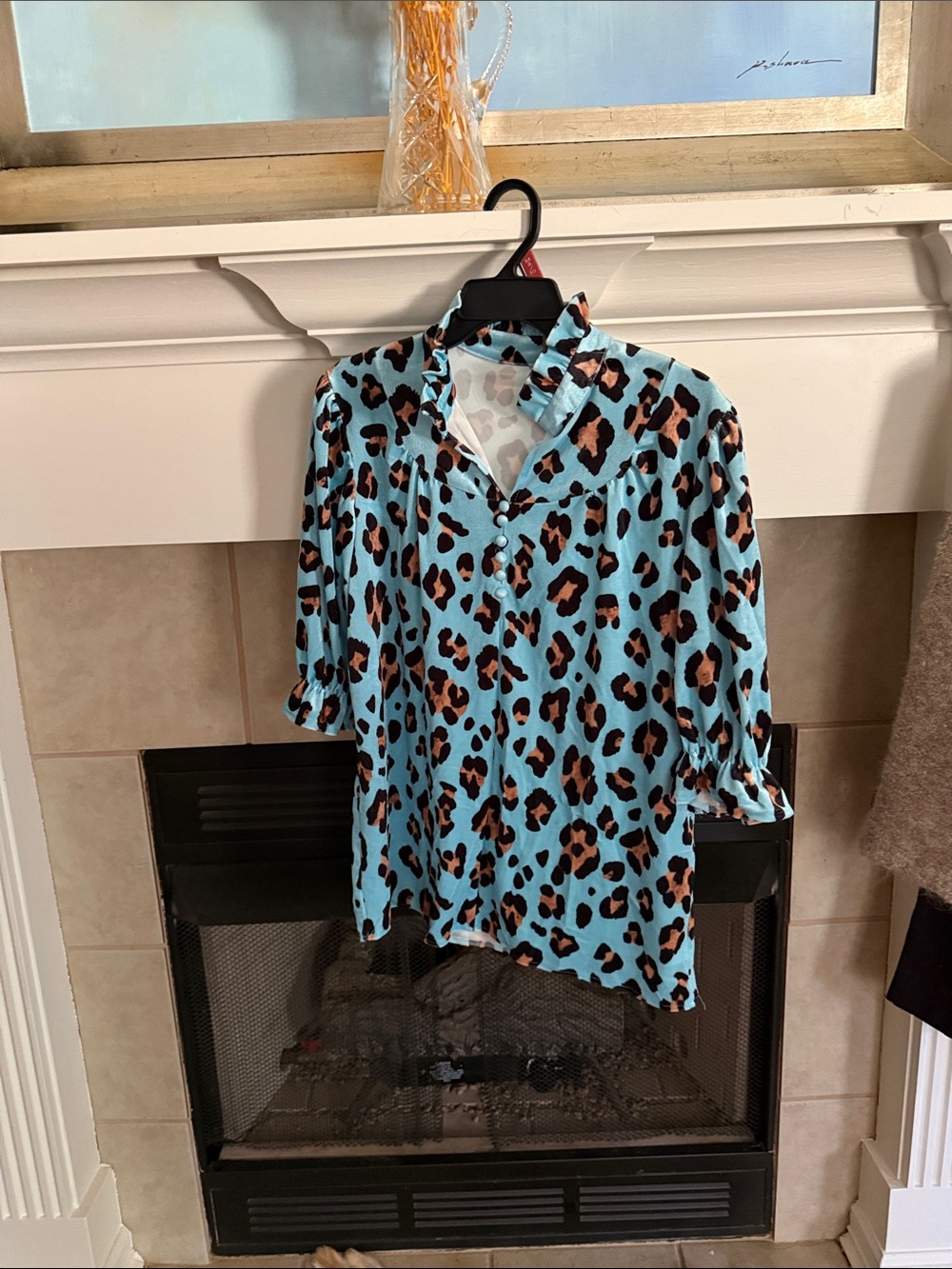 Blue leopard velvet loose Shirt